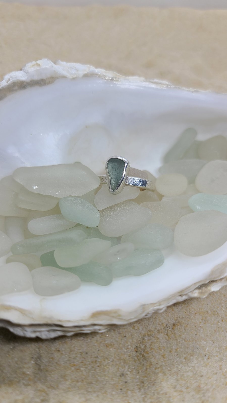 Seafoam green sea glass and silver ring SG13