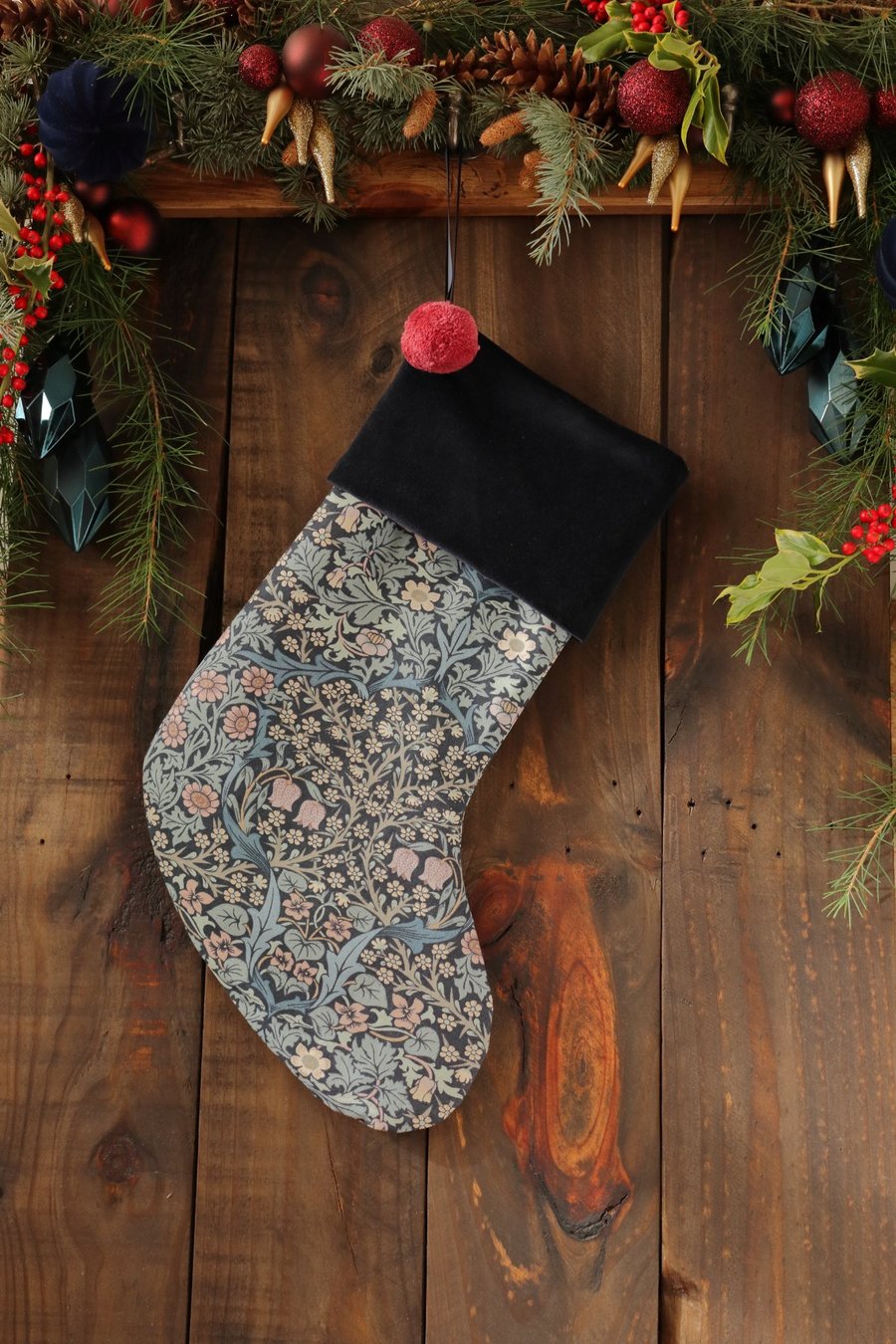 William Morris Christmas Stocking Vintage Blackthorn Blue