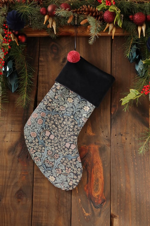 William Morris Christmas Stocking Vintage Blackthorn Blue