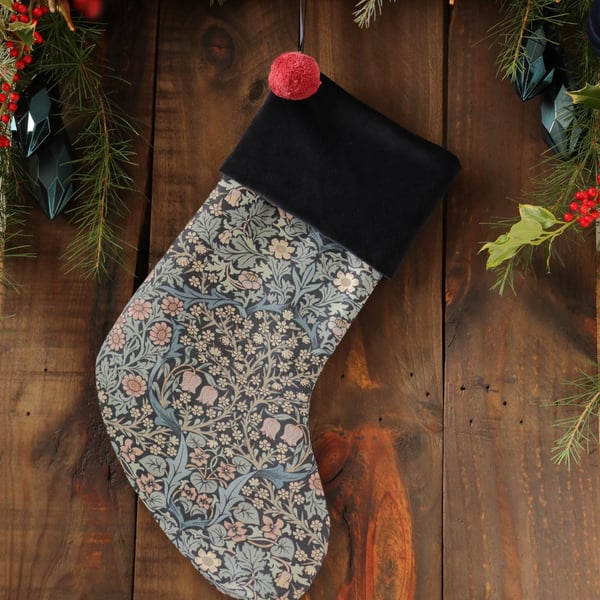 William Morris Christmas Stocking Vintage Blackthorn Blue
