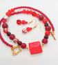 Red Beaded Necklace with Red Tile Pendant and Earrings Set, Gift for Her - Image 4