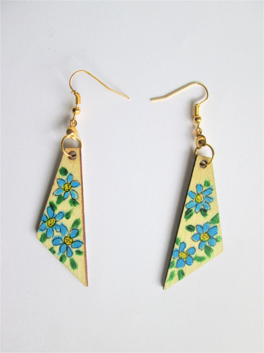 Wooden hand painted dangle earrings