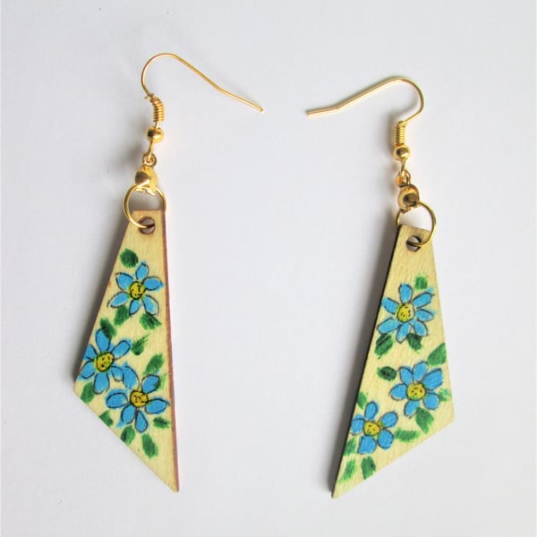 Wooden hand painted dangle earrings