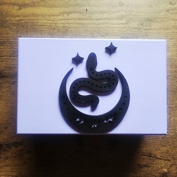 Celestial Snake & Moon Lilac Wooden Handmade Jewellery, Trinket, Keepsafe Box