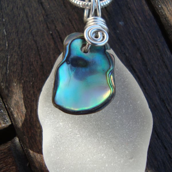 Sea Glass & Abalone Shell Necklace 