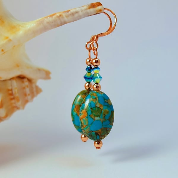 Mosaic Turquoise Earrings, Sparkly Crystal, Birthday, Anniversary, Gifts For Her