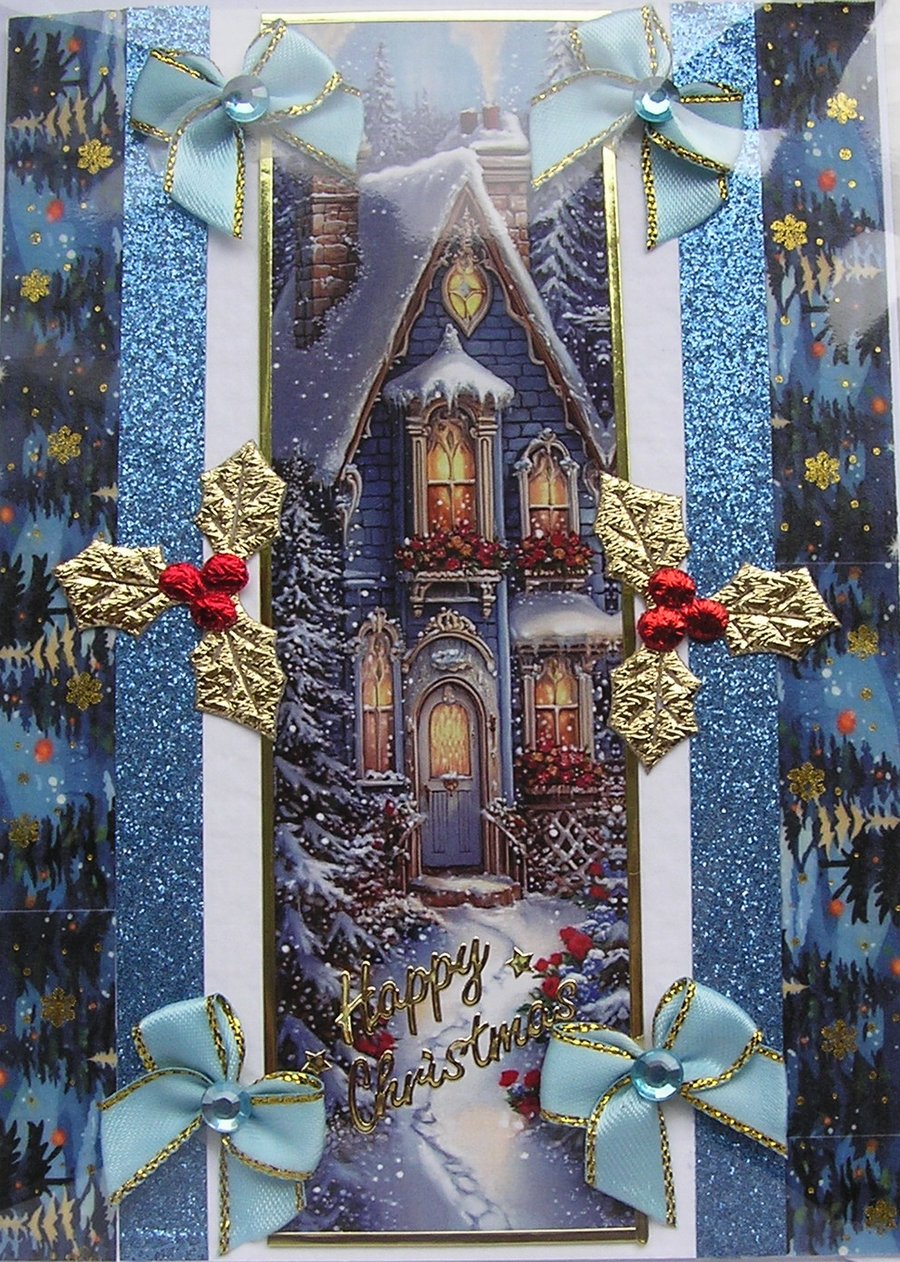 Hand Crafted Decoupage Chistmas Card - Happy Christmas (3406) Welcome Home