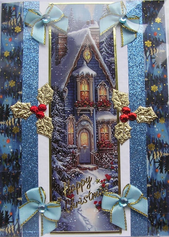 Hand Crafted Decoupage Chistmas Card - Happy Christmas (3406) Welcome Home