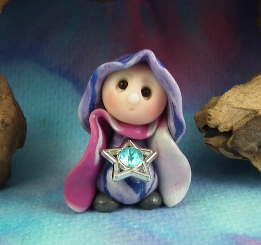 Spring Sale ... Tiny Stargazer Gnome 'Clara' with jewelled star OOAK Sculpt 