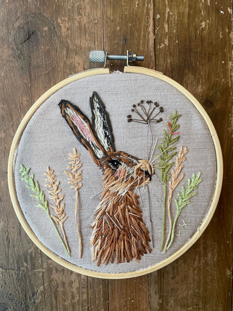 Handmade embroidered art 5”, Hare 