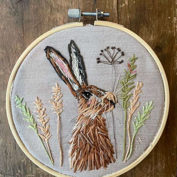 Handmade embroidered art 5”, Hare 