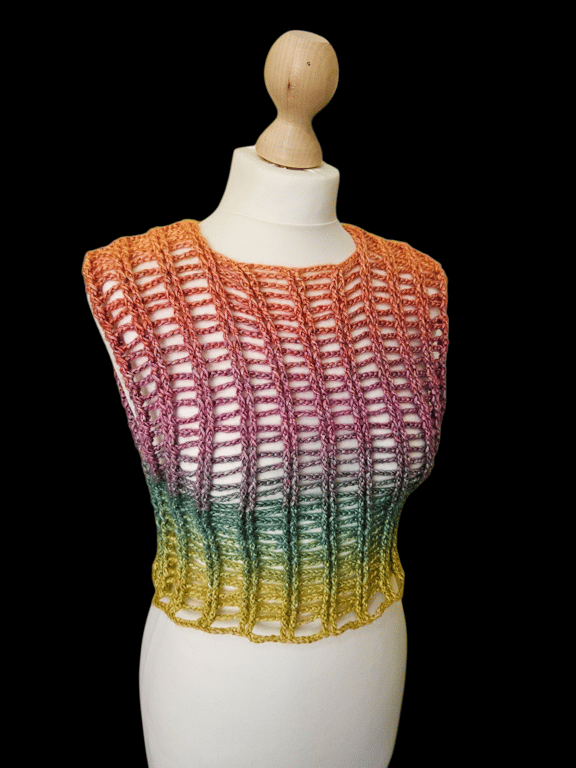 Crochet mesh rainbow cropped vest
