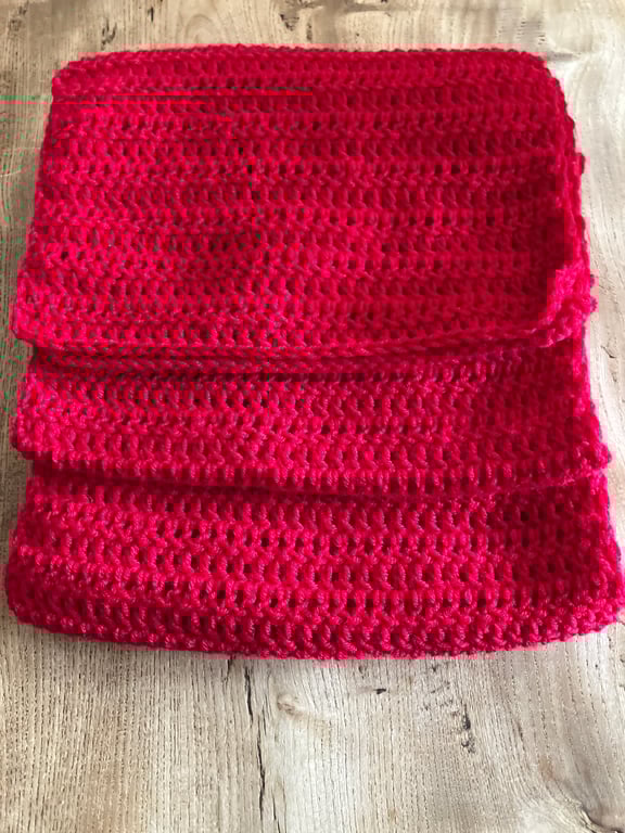 Crimson Crochet Scarf in recycled yarn