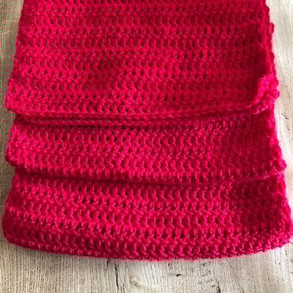 Crimson Crochet Scarf in recycled yarn