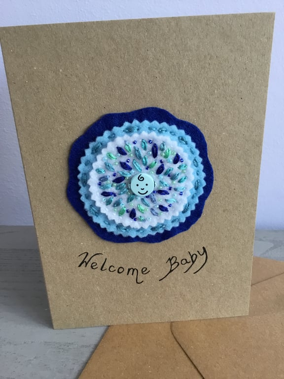 Hand Embroidered New Baby Card