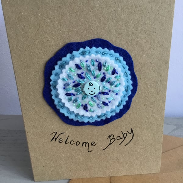 Hand Embroidered New Baby Card
