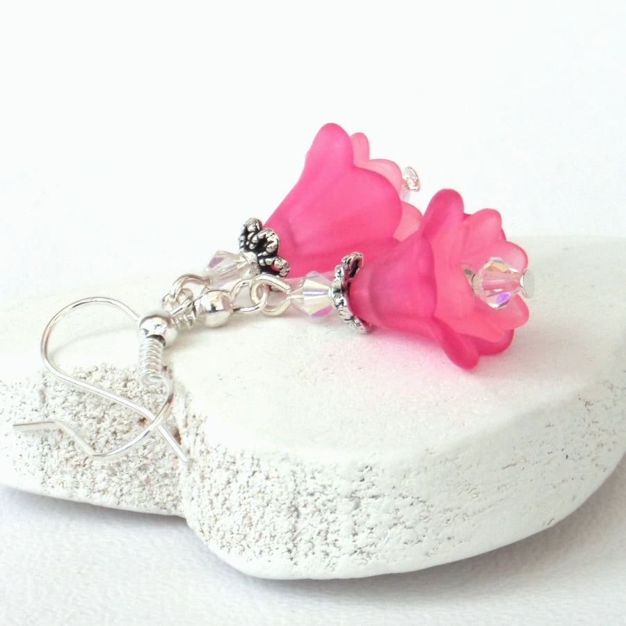 Pink flower earrings with Swarovski ® crystals 
