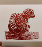 Original Lino Print of a lemur sitting watching tourists at a wildlife park - Image 1