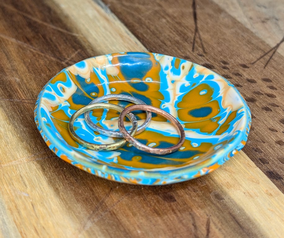 Orange and teal marble effect trinket Dish