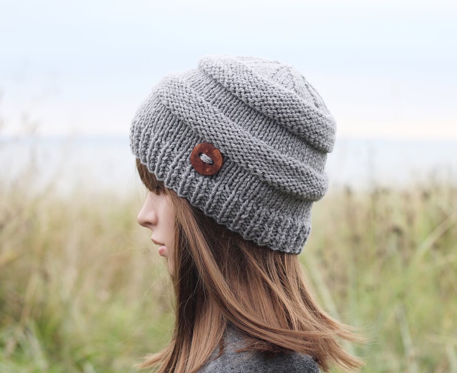 HAT knitted light grey, autumn, winter hat, wom... - Folksy