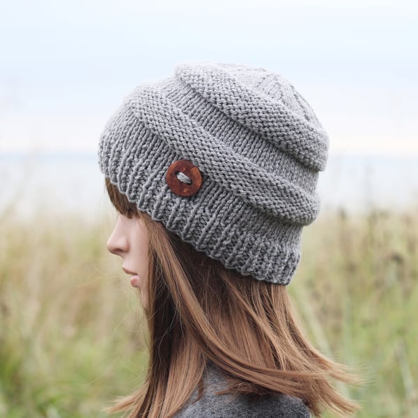 HAT knitted light grey, autumn, winter hat, women's beanie cap, gift, UK