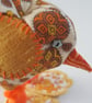 Orange Floral Freestanding Fabric Bird Ornament - Retro Textile Decor - Image 5