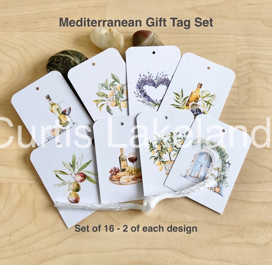 Mediterranean Gift Tag set of 16 various designs 5.2 x 7.4cm