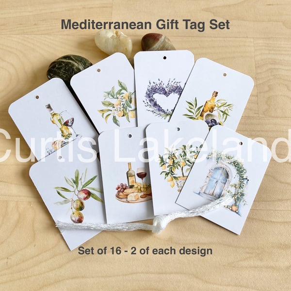 Mediterranean Gift Tag set of 16 various designs 5.2 x 7.4cm