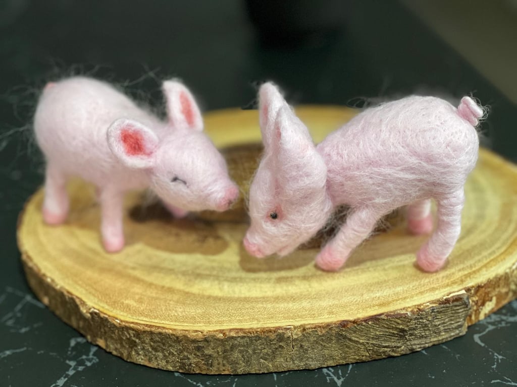 wool felted piglet
