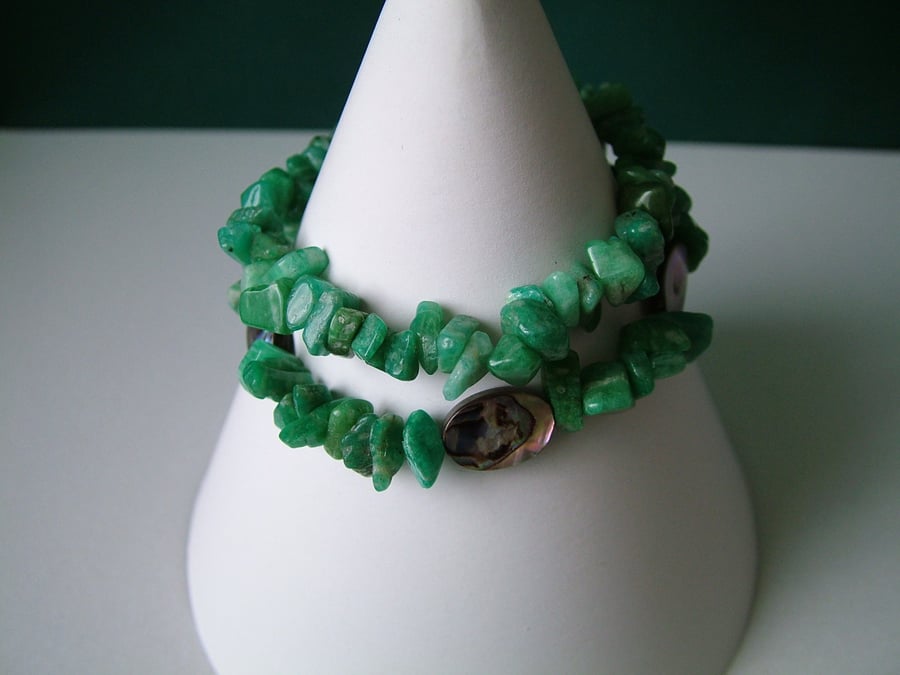 Abalone & Amazonite Chip Stretchy Bracelet Set