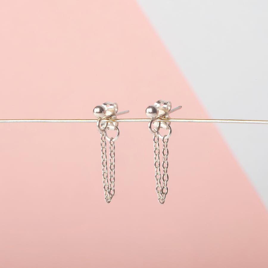 Silver or Gold chain earrings - Minimalist Chain drop earring - Threader earring