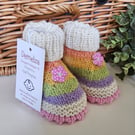 Designer Merino Wool Hand Knitted  Baby Girl's Booties  0-3 months size