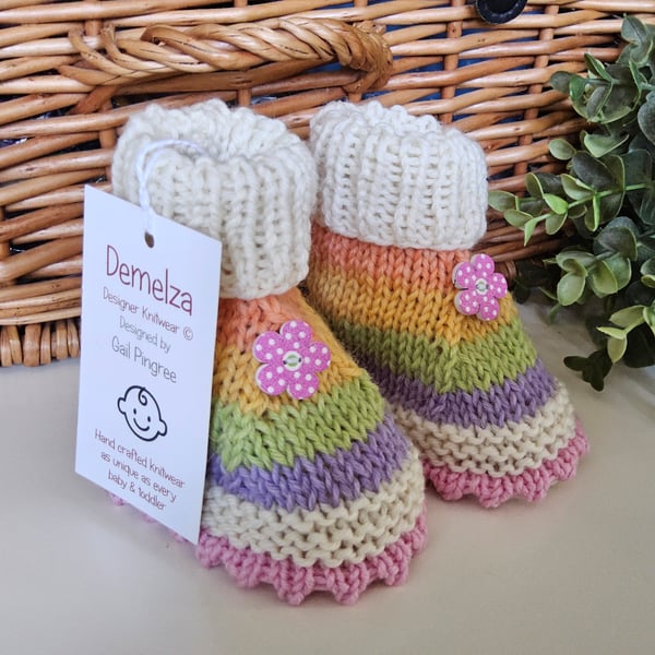 Designer Merino Wool Hand Knitted  Baby Girl's Booties  0-3 months size