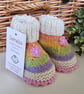 Designer Merino Wool Hand Knitted  Baby Girl's Booties  0-3 months size