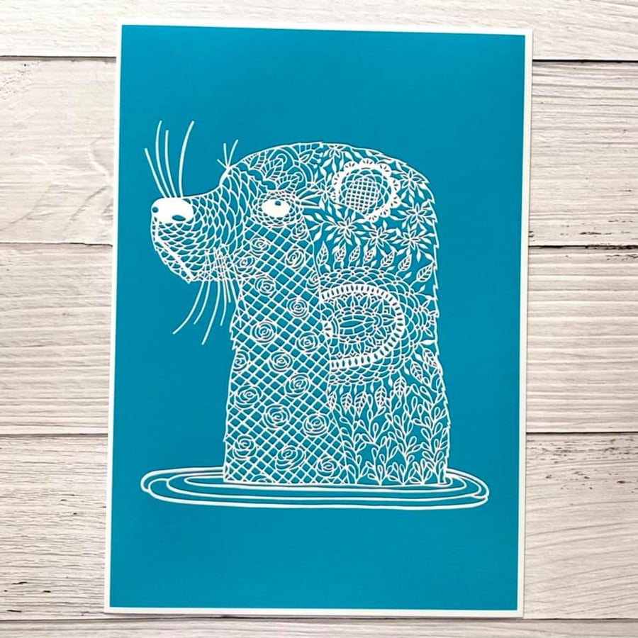 Papercut Otter - Otter Fine Art Print from an original papercut