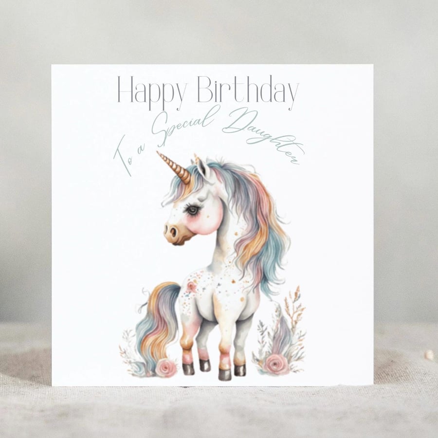 Daughter Unicorn Birthday Card, 