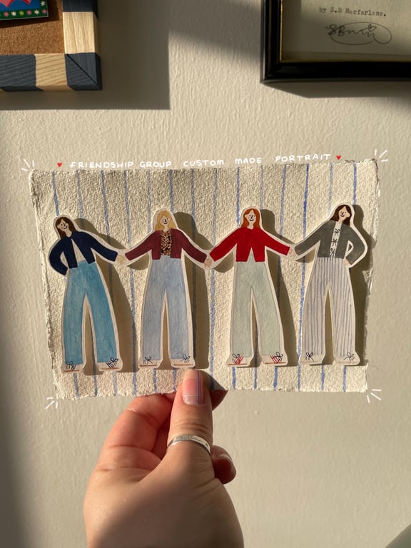 Friendship Portrait - Custom A6 Illustration, Personalised Group of Four