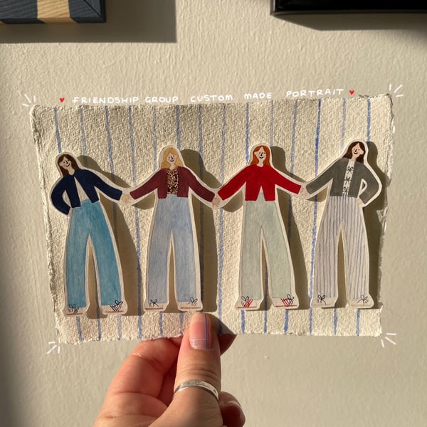 Friendship Portrait - Custom A6 Illustration, Personalised Group of Four