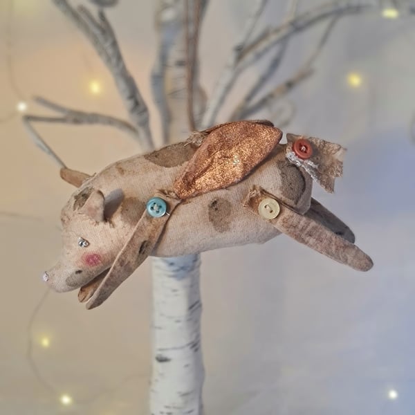 Handmade primitive angel piggie hanging decoration