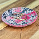 Trinket dish, salmon pink flowers