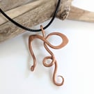 Handmade Copper Art Nouveau Pendant on Black Cotton Cord