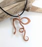 Handmade Copper Art Nouveau Pendant on Black Cotton Cord