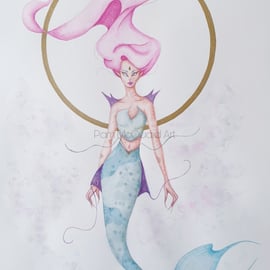 Mermaid Mermaid Painting Watercolour Mermaid A3