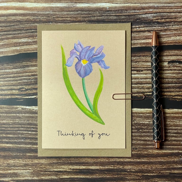 Thinking of You Iris Greeting Card - Botanical watercolour Sympathy and Support
