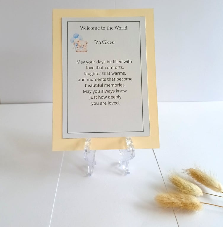 Personalised Welcome to the World Keepsake Card, New Baby Gift, Baby Boy Gift