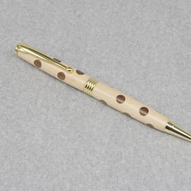 Hand Turned Wooden Pen. Beech with Walnut dots. (Free UK Delivery)