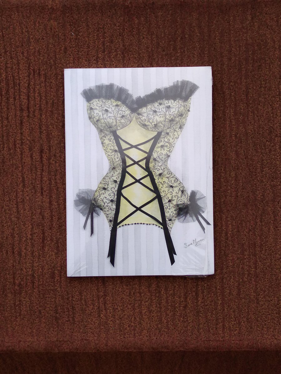Notepad magnetic back. Yellow and black corset image printed from original 