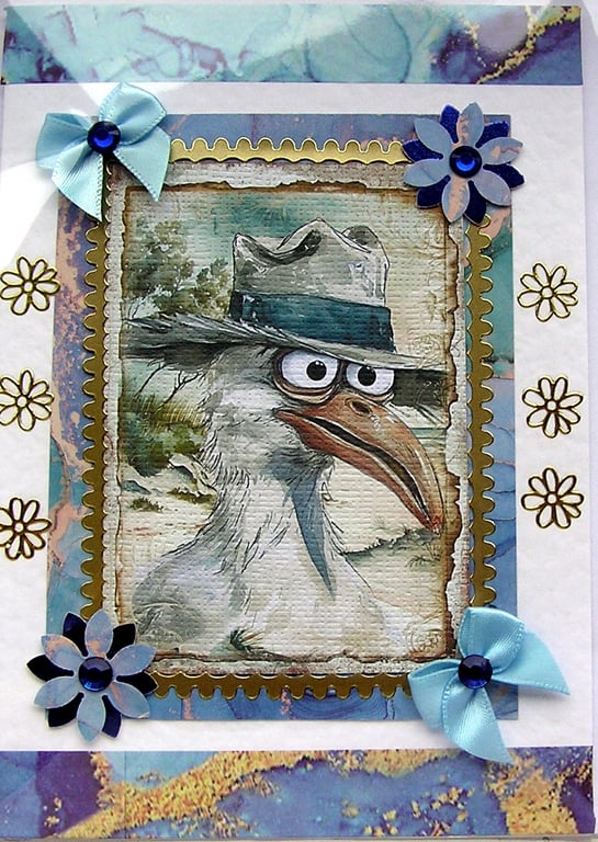 Comical Seagull - Hand Crafted Decoupage Blank Greeting Card - 2583