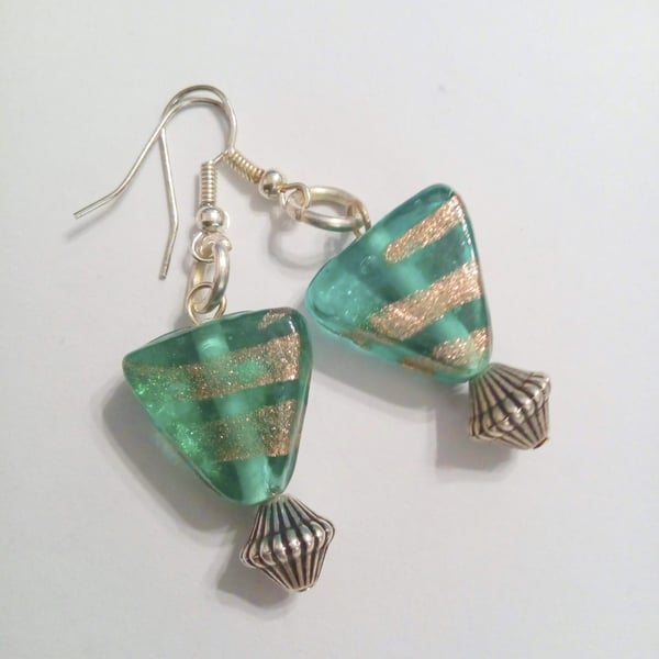 Chunky Green Triangular Bead Earrings For Pierced Ears, Mothers Day Gift
