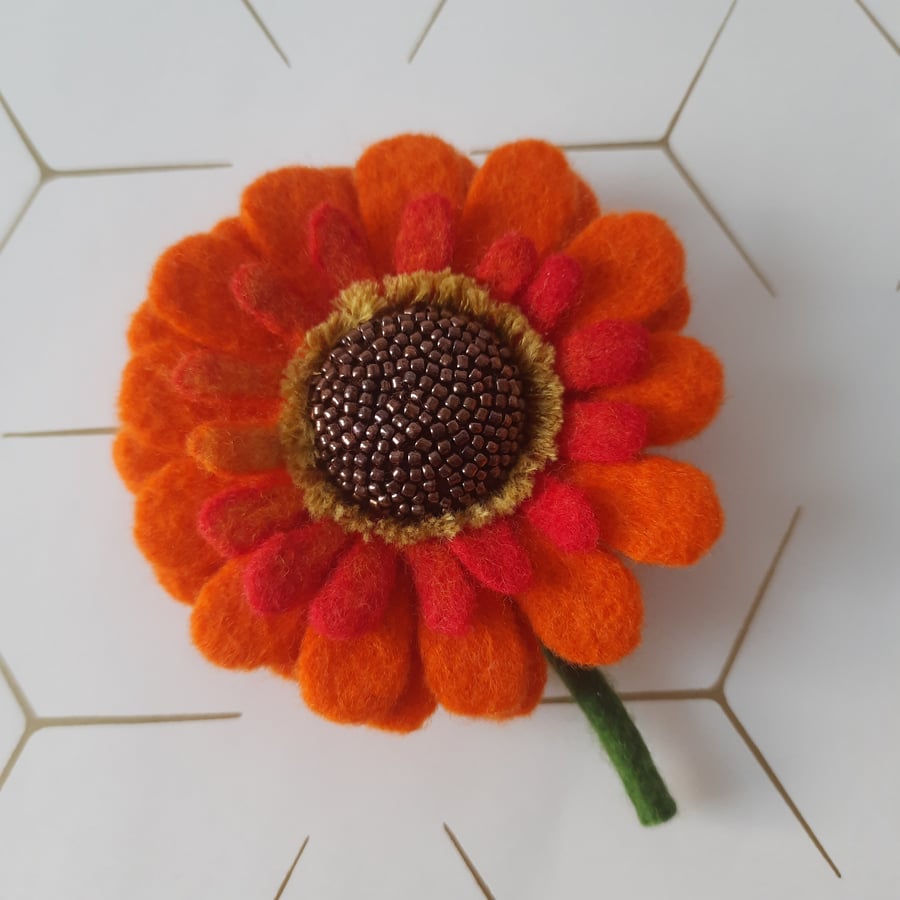 Seconds Sunday- Merino Wool Needle Felt Floral Brooch 